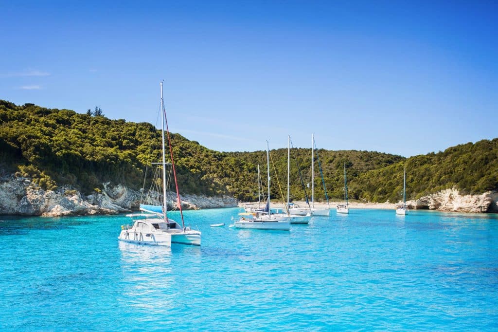 boats anchored in a bay