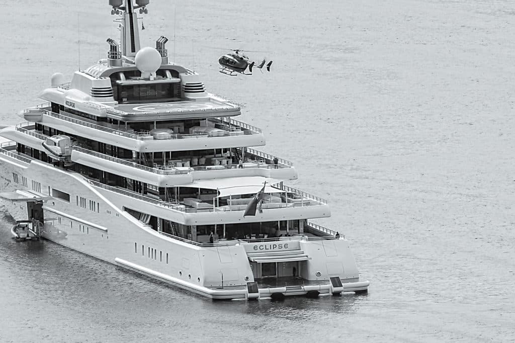 helicopter landing on a yacht