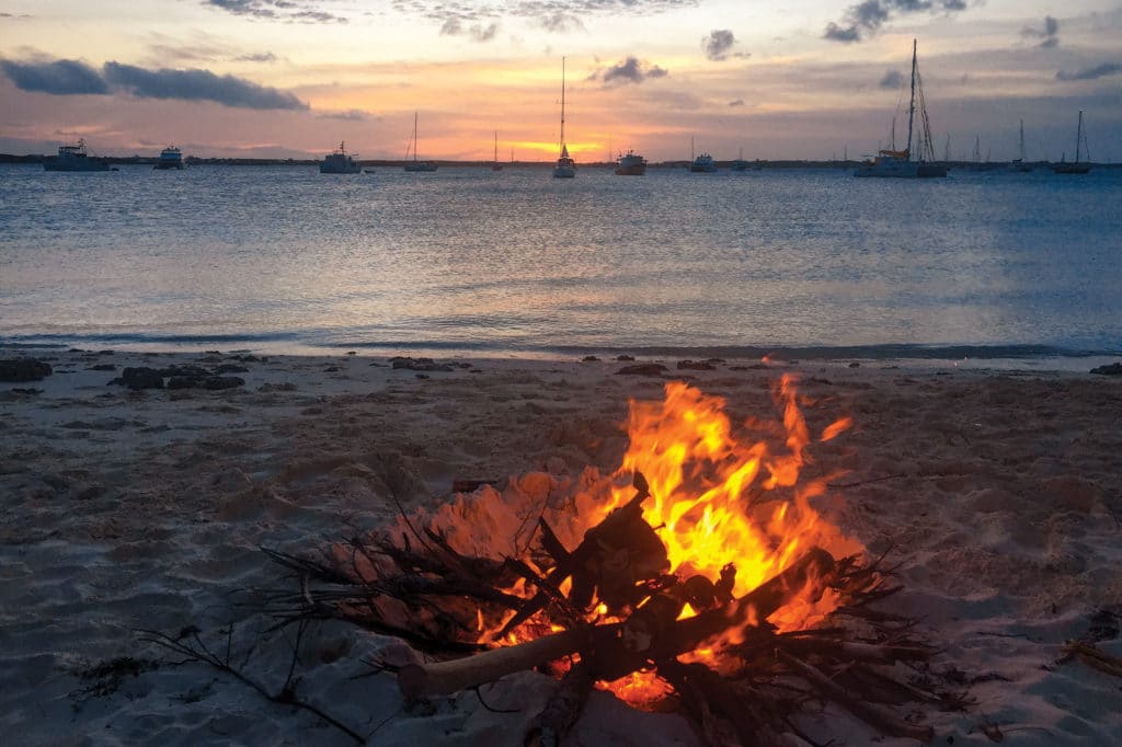 fire built on Sand Dollar Beach, Stocking Island, Bahamas