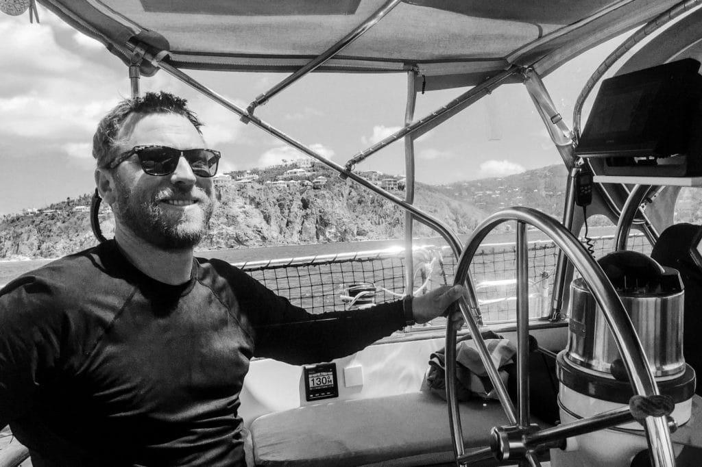 Sam Weigle at the wheel in St. John, US Virgin Islands