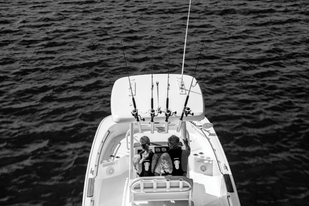 Fishing off the back of a boat