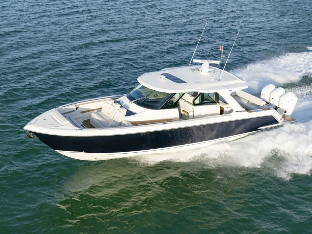 Tiara Yachts 48 LS cruising in the open water