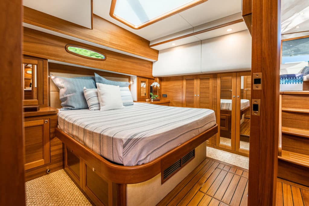 The interior stateroom of a cruising yacht.