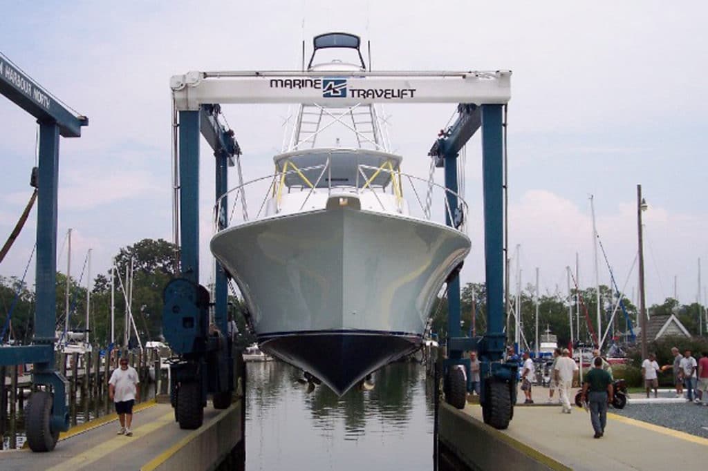 Hoisted yacht