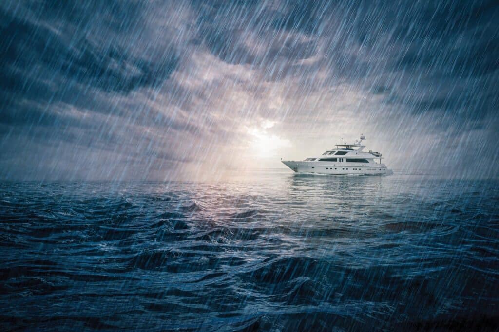 Yacht on the water during a storm