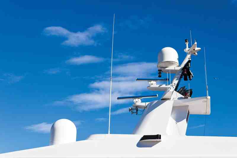 Communication mast on yacht. Vsat, Electronics