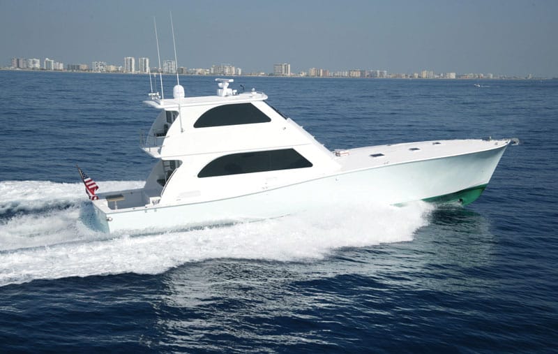 66-foot Vicem yacht Absolutely Not Absolutely Not is a 2005 build with 400 hours on her twin 1,500-hp MAN diesels.