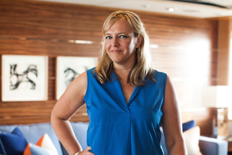 Amy Wachmann of Northrop & Johnson aboard the VICTORIA DEL MAR in English Harbour at the Antigua Yacht Charter Show.