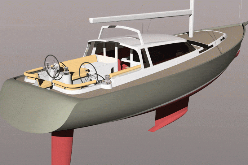 bw-56-stbd-stern.gif SWYD has produced a fascinating alternative to the current crop of raised-salon cruising yachts, and at the perfect size for a couple to run. If someone decides to build her as drawn, I plan to be first in line for a sea trial. LOA: 56’0 (includes fixed bowsprit) DWL: 50’3” BEAM: 16’1” DRAFT: 7’9” DISPL.: 41,000 lb. SAIL AREA: 1,677 sq. ft. SA/DISPL. RATIO: 22.6 DISPL./DWL RATIO: 144 FUEL: 250 gal. WATER: 200 gal. ENGINE: 1 x 90 hp Steyr diesel sail drive