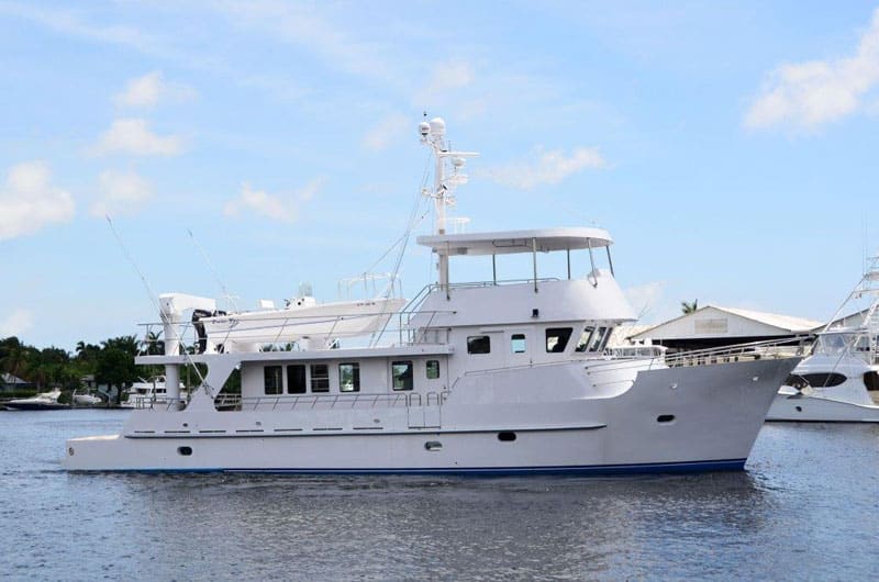 Originally, Cowboy was built as a 65-footer. The current owner added a fishing cockpit that extended her to 74 feet LOA, and he has been using her worldwide in fishing tournaments ever since. She’s a steel-hull, 74-foot Cape Horn Trawler built in 2002, and her owner just dropped her asking price by more than 10 percent, from $1.7 million to $1,495,000. “She is built to go where the fish are taking the seas, whether kindly or not,” Kirtland says. Learn more at www.bradfordmarineyachtsales.com. To read more about this amazing yacht for sale, click here.