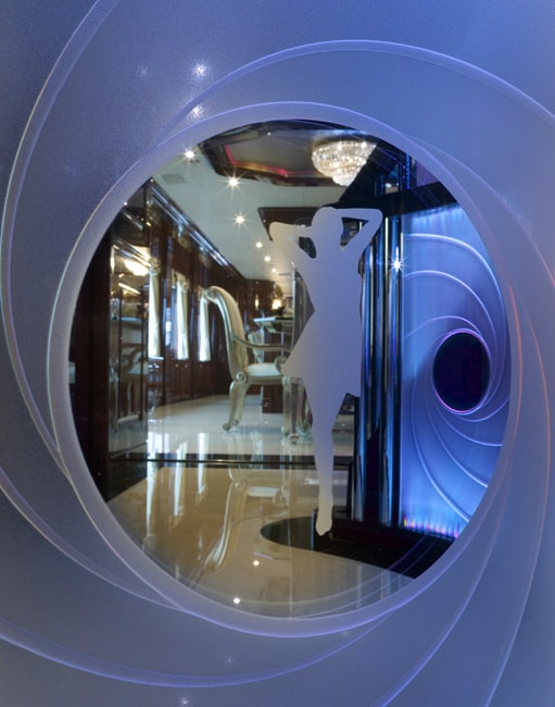 Christensen superyacht Casino Royale Bond girl accents are part of the interior decor aboard Casino Royale.