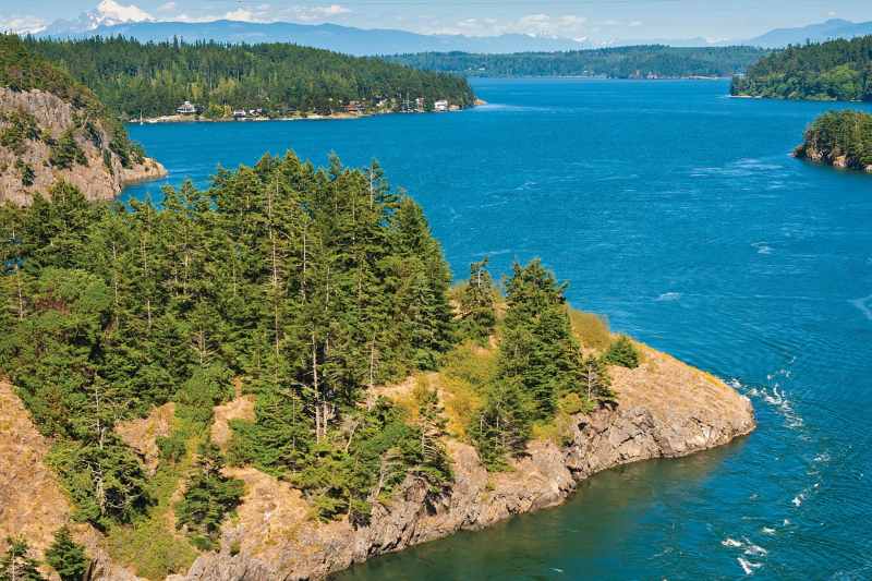 Rugged cliffs drop to meet the turbulent waters of Deception Pass. The park is known for its breath-taking views, old-growth forests, and abundant wildlife.