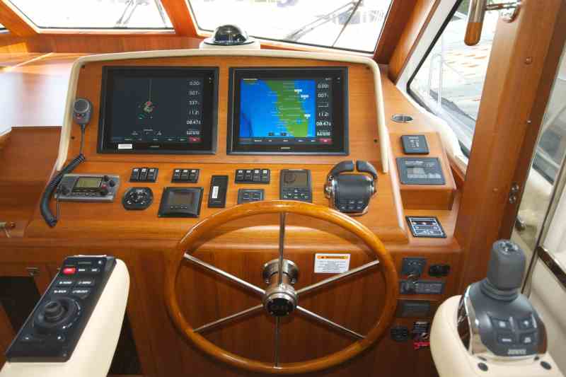 Grand Banks 50 Eastbay SX with Volvo Penta Glass Cockpit System This is the skipper's view of the Glass Cockpit System from the helm chair on the Eastbay SX at Galati Yacht Sales.