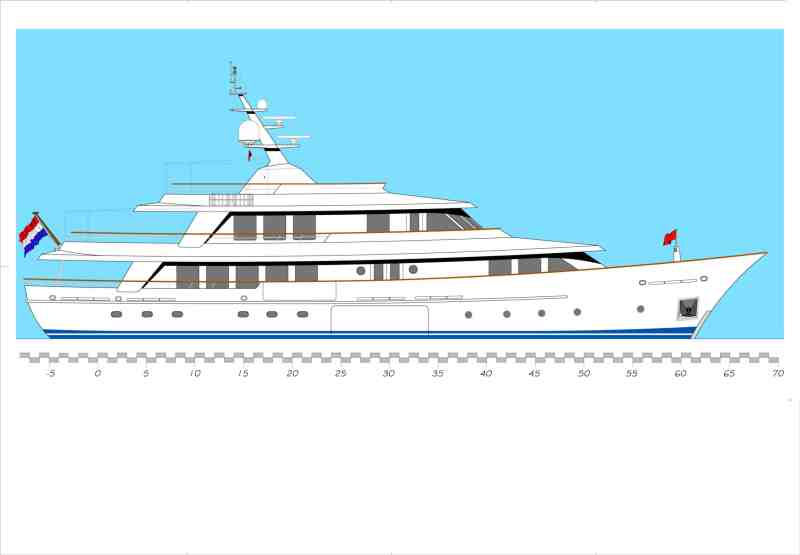 Power is expected to be a pair of Caterpillar C18 diesel engines generating a cruising speed of 11 knots and a top speed of 13 knots.