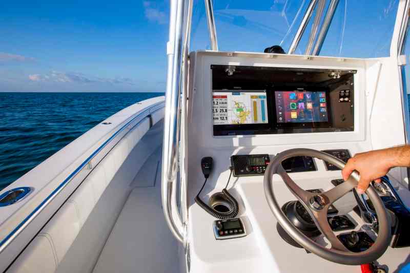 Contender Sportfishing boat with Simrad electronics running in Marathon, FL.
