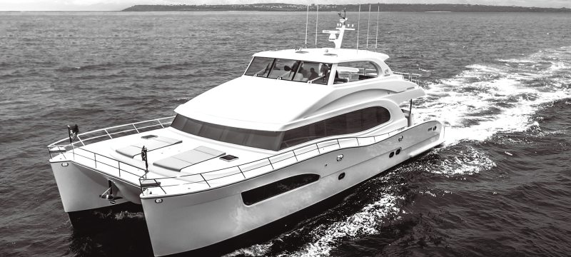 The yacht pairs space and efficiency with monohull styling cues. Horizon PC74 Yacht