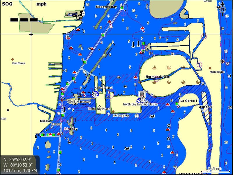 C-MAP MAX-N Wide cartography This is how Miami, Florida, looks when viewed using the new C-MAP MAX-N Wide cartography.