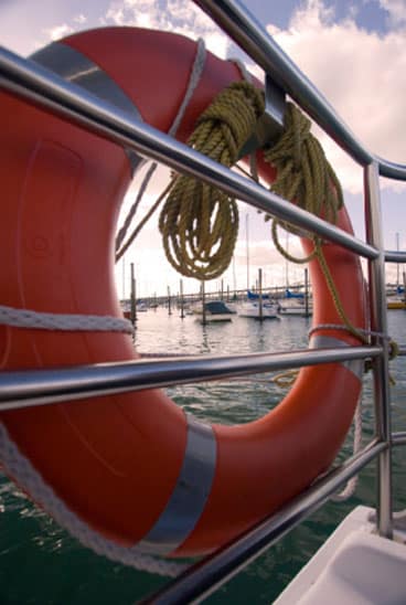 Life ring Life ring secured to rail