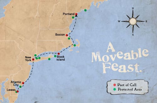 A Moveable Feast The itinerary for "A Moveable Feast" will go from the mid-Atlantic up to Maine.