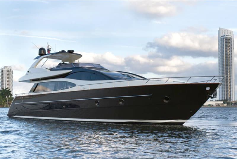 The asking price on the 2011 75-foot Riva is $3.95 million. Namedropper has a top speed of 32 knots and a cruising speed of 27 knots, powered by a pair of 1,623-hp MTU 10V2000 M94s. Stabilization is by way of a Mitsubishi Anti Roll Gyro system, and Side-Power bow thrusters assist with close-quarters maneuvering. Communications and navigation equipment include Furuno NAVnet components, a KVH VSAT Tracphone and a Ritchie magnetic compass. See the full listing at www.bradfordmarineyachtsales.com. To read more about this amazing yacht for sale, click here.
