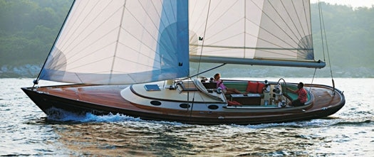 Friendship 40 sailing SWEET SPOT: Fully modern operation married to gaff-rigged lobsterboat lines gives the 40's owner a memorable ride.