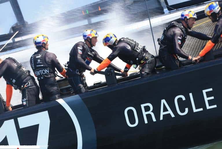 Oracle Team USA Frustration showed on the faces of Oracle Team USA members as they handed Race Five to Emirates Team New Zealand at the 34th America's Cup.