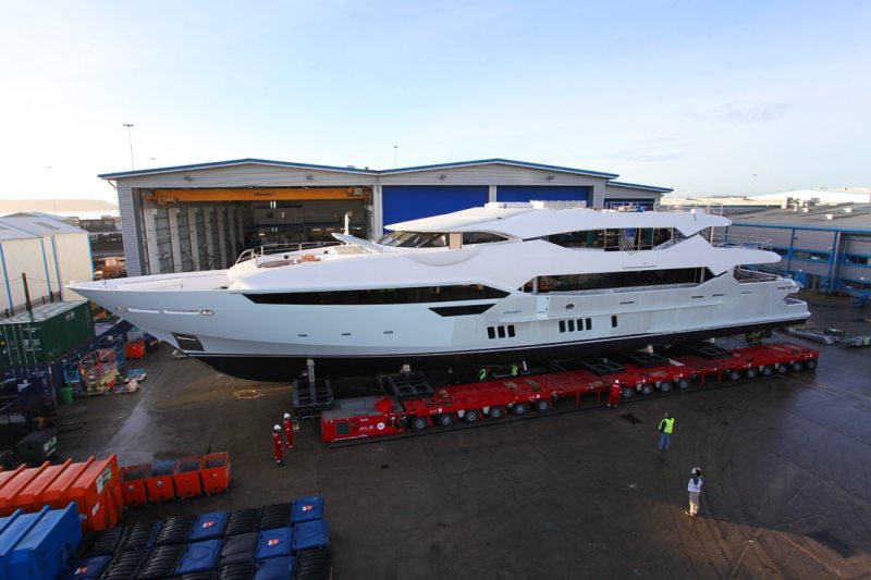 Sunseeker 155 Yacht The first Sunseeker 155 Yacht moves out of the shed in preparation for sea trials.