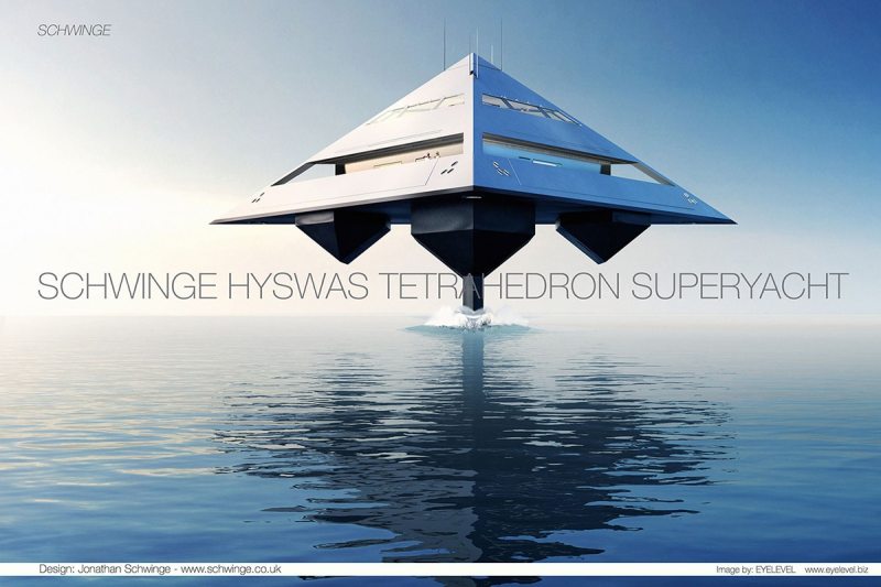 Tetrahedron Tetrahedron gives the appearance of flying just above the waterline.