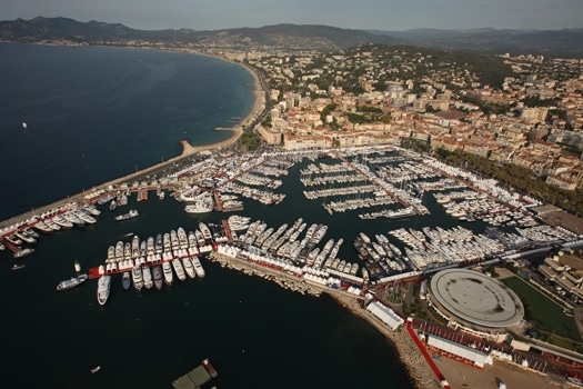 Cannes An aerial view of the Cannes International Boat and Yacht Show. Photo Credit: Jerome Kelagopian & Mathieu Walter.
