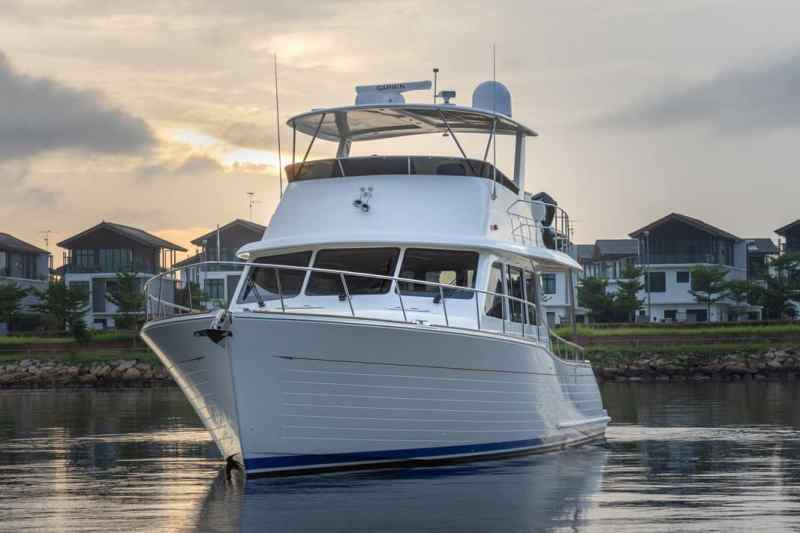 grand-banks-54-fiberglass-hull a large cruising yacht on the water.