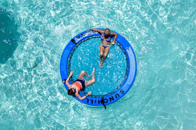 Two people in a float