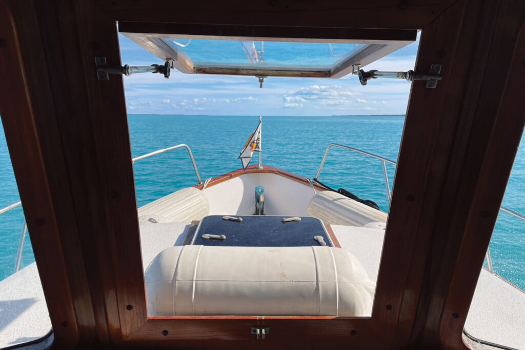 View of the ocean from inside a boat