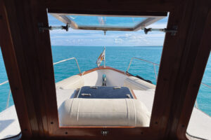 View of the ocean from inside a boat