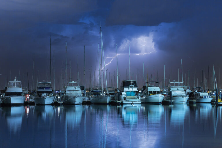 Lightning above boats