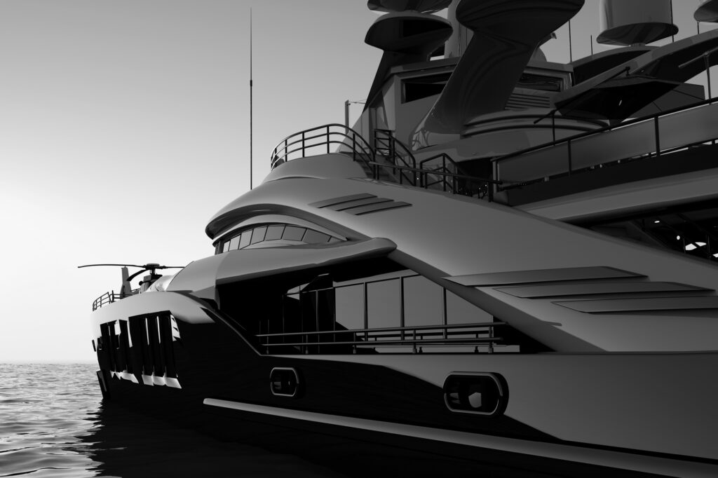 Superyacht in black and white