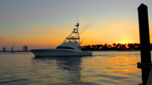 Yacht in the water at sunset