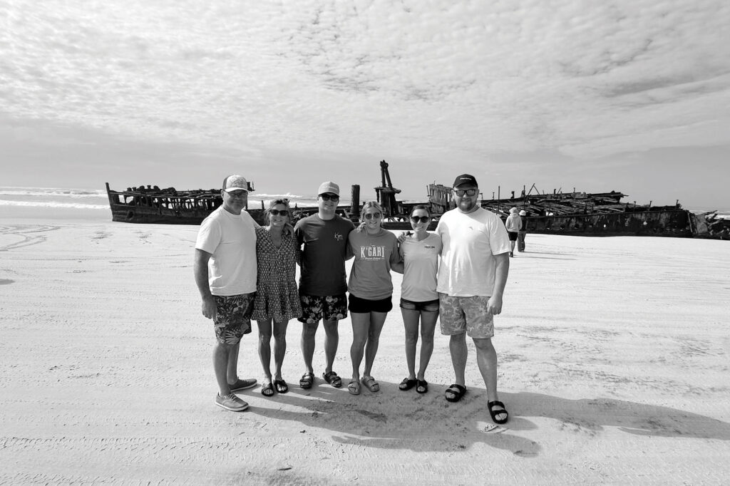 The Young family on a beach