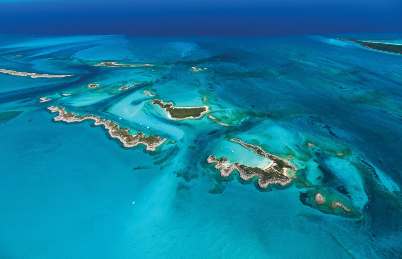 Aerial view of turquoise Bahamian waters