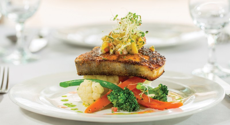 Plated seared fish fillet